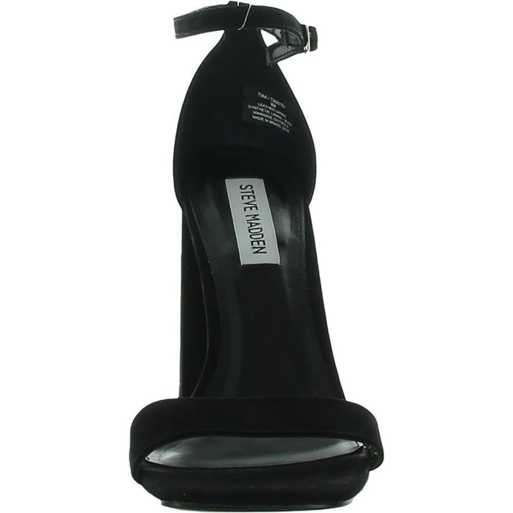Steve Madden Womens Tiaa Black Leather Ankle Strap Block Heels Sandals - Picture 2 of 3